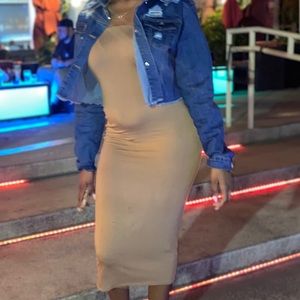 Brown strapless nude dress